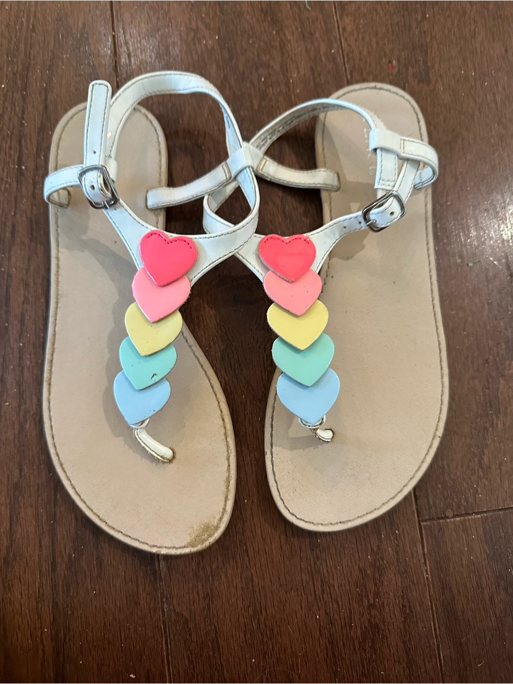 The Children's Place White Sandals with Rainbow Heart Stack